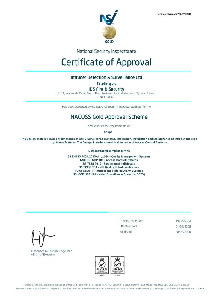 IDS Fire & Security NACOSS Certificate